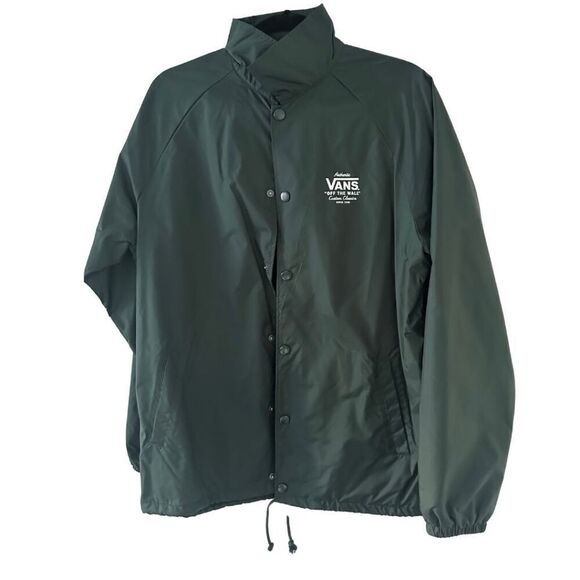 Vans Mens Green Off The Wall Snap Button Long Sleeve Windbreaker Jacket Medium - Picture 1 of 5